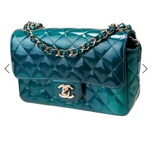 CHANEL Turquoise Quilted Shoulder Bag